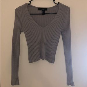 Grey Knitted Scoop Neck Sweater